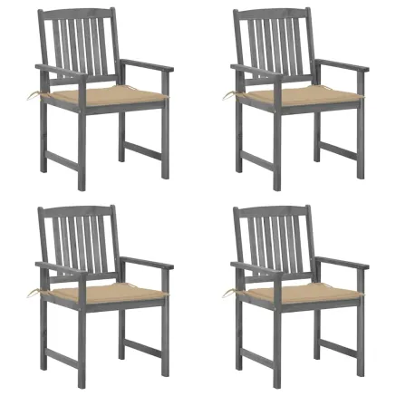 Chaises de jardin et coussins lot de 4 Gris Bois acacia massif