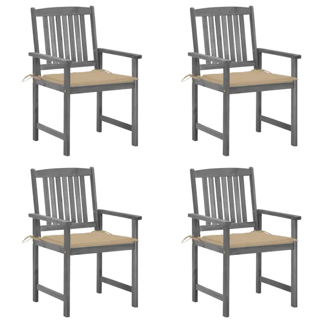 Chaises de jardin et coussins lot de 4 Gris Bois acacia massif