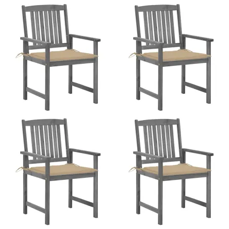 Chaises de jardin et coussins lot de 4 Gris Bois acacia massif