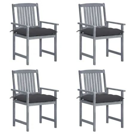 Chaises de jardin et coussins lot de 4 Gris Bois acacia massif