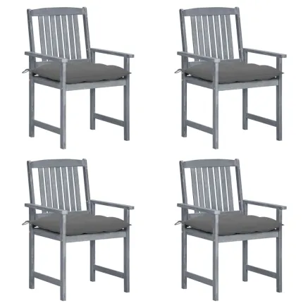 Chaises de jardin et coussins lot de 4 Gris Bois acacia massif