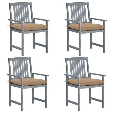 Chaises de jardin et coussins lot de 4 Gris Bois acacia massif