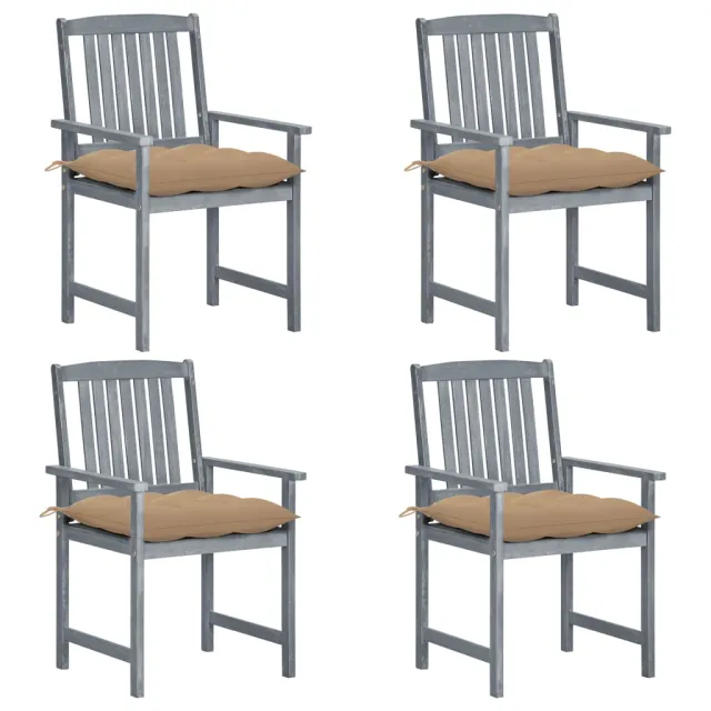 Chaises de jardin et coussins lot de 4 Gris Bois acacia massif
