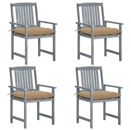 Chaises de jardin et coussins lot de 4 Gris Bois acacia massif