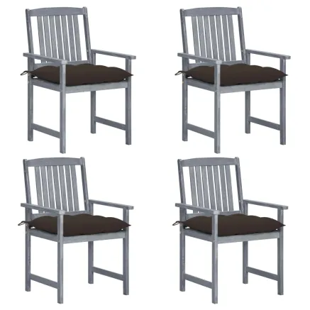 Chaises de jardin et coussins lot de 4 Gris Bois acacia massif