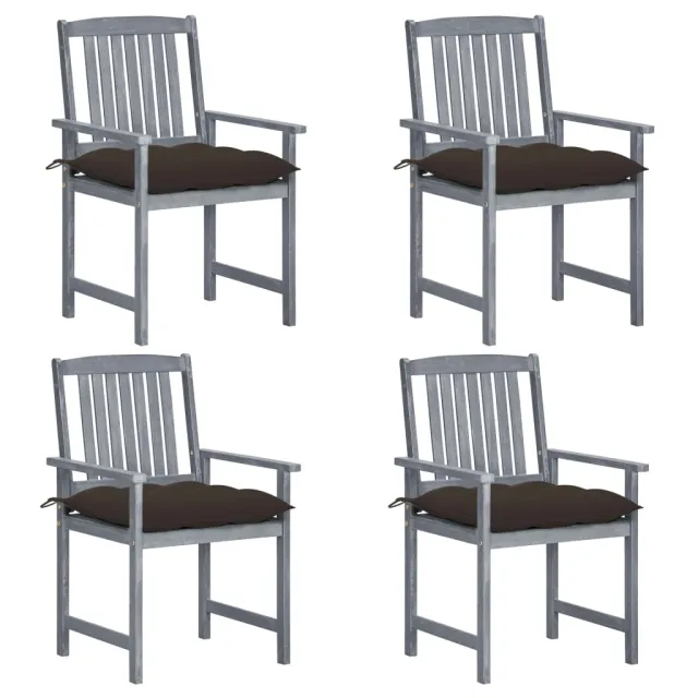 Chaises de jardin et coussins lot de 4 Gris Bois acacia massif