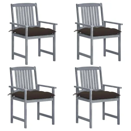 Chaises de jardin et coussins lot de 4 Gris Bois acacia massif