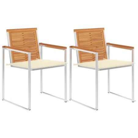 Chaises de jardin avec coussins lot de 2 Acacia solide et acier