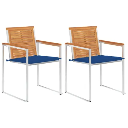 Chaises de jardin avec coussins lot de 2 Acacia solide et acier