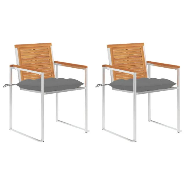 Chaises de jardin avec coussins lot de 2 Acacia solide et acier
