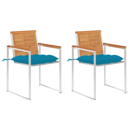 Chaises de jardin avec coussins lot de 2 Acacia solide et acier