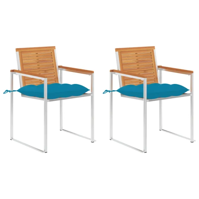 Chaises de jardin avec coussins lot de 2 Acacia solide et acier