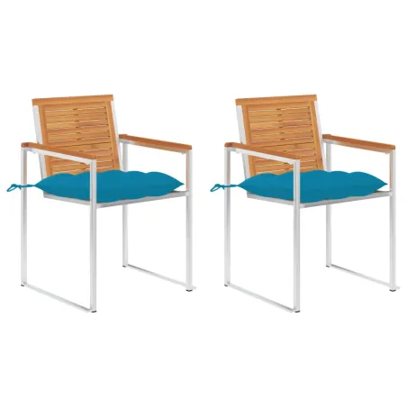 Chaises de jardin avec coussins lot de 2 Acacia solide et acier