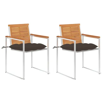 Chaises de jardin avec coussins lot de 2 Acacia solide et acier