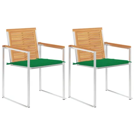 Chaises de jardin avec coussins lot de 2 Teck solide et acier