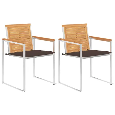 Chaises de jardin avec coussins lot de 2 Teck solide et acier