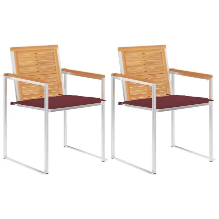 Chaises de jardin avec coussins lot de 2 Teck solide et acier