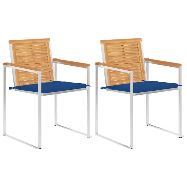 Chaises de jardin avec coussins lot de 2 Teck solide et acier