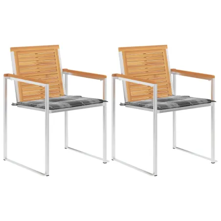 Chaises de jardin avec coussins lot de 2 Teck solide et acier