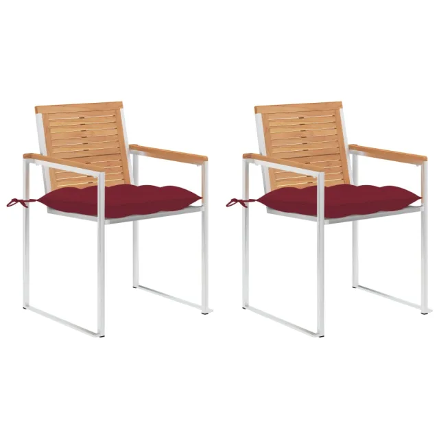 Chaises de jardin avec coussins lot de 2 Teck solide et acier