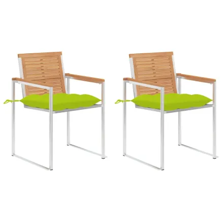 Chaises de jardin avec coussins lot de 2 Teck solide et acier