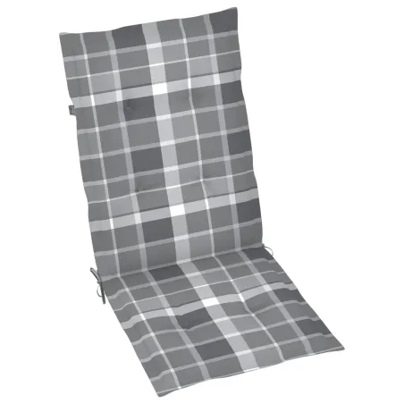 Chaises de jardin lot de 2 et coussins à carreaux gris Teck