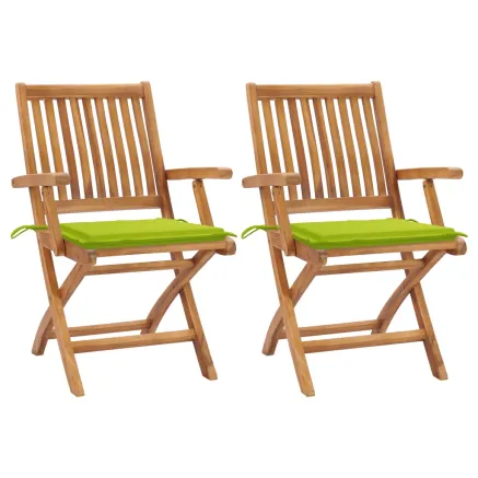 Chaises de jardin lot de 2 avec coussins vert vif Bois de teck