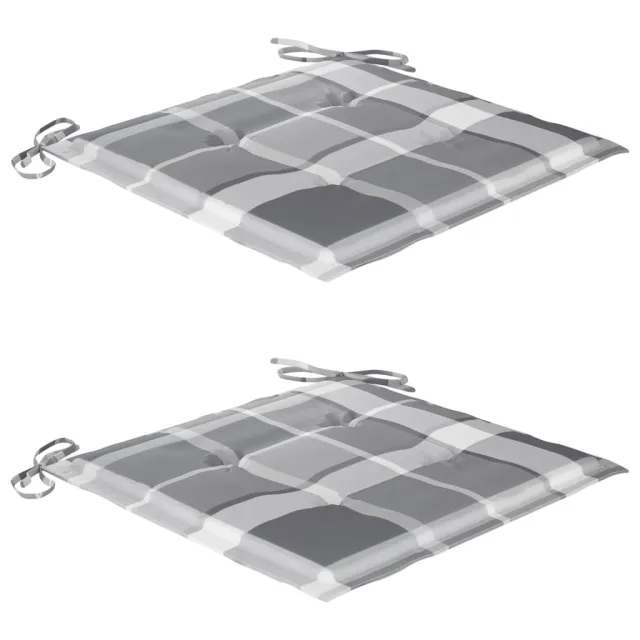 Chaises de jardin lot de 2 avec coussins à carreaux gris Teck