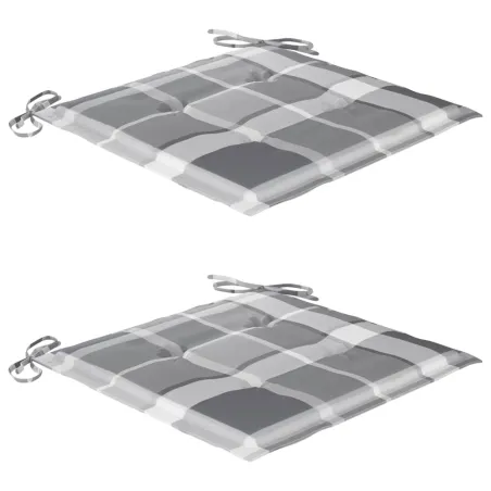 Chaises de jardin lot de 2 avec coussins à carreaux gris Teck