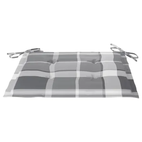 Chaises de jardin lot de 2 avec coussins à carreaux gris Teck