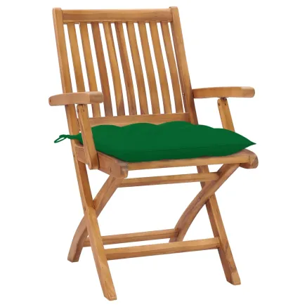 Chaises de jardin lot de 2 et coussins vert Bois de teck massif 2