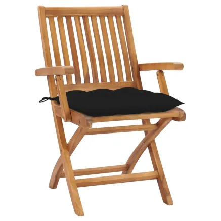 Chaises de jardin lot de 2 et coussins noir Bois de teck massif 2
