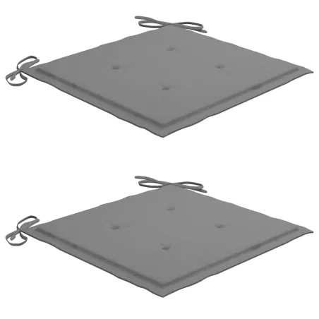 Chaises de jardin lot de 2 et coussins gris Bois de teck massif