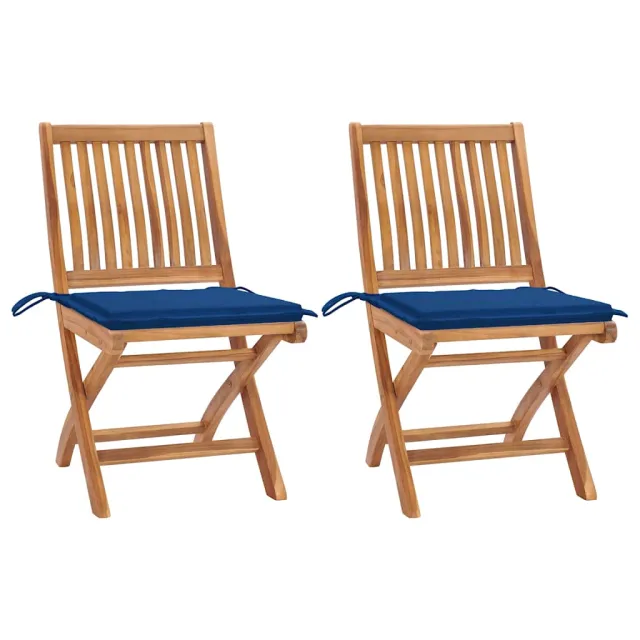 Chaises de jardin lot de 2 et coussins bleu royal Bois de teck