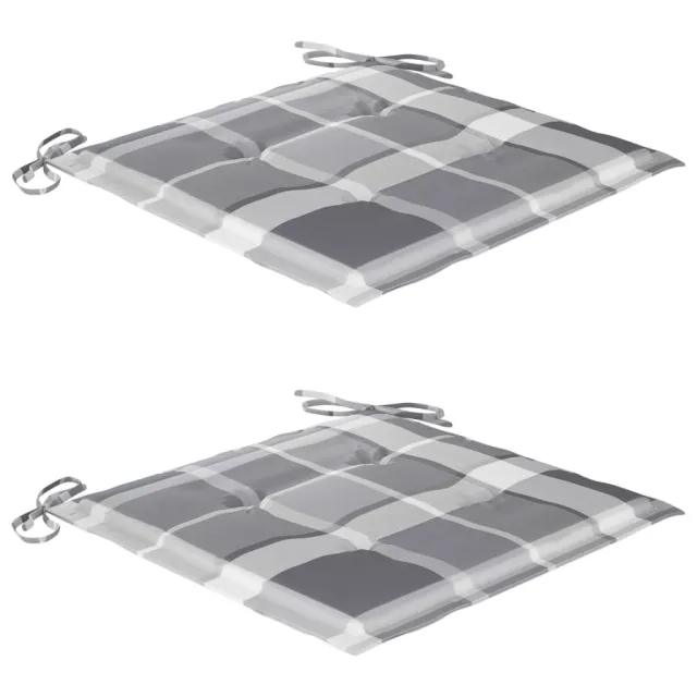 Chaises de jardin lot de 2 avec coussins à carreaux gris Teck
