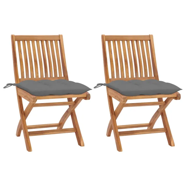 Chaises de jardin lot de 2 et coussins gris Bois de teck massif