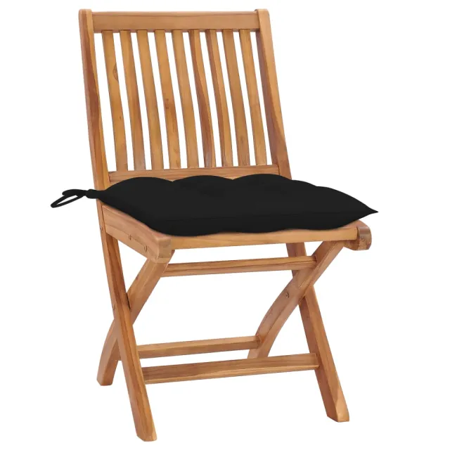 Chaises de jardin lot de 2 et coussins noir Bois de teck massif