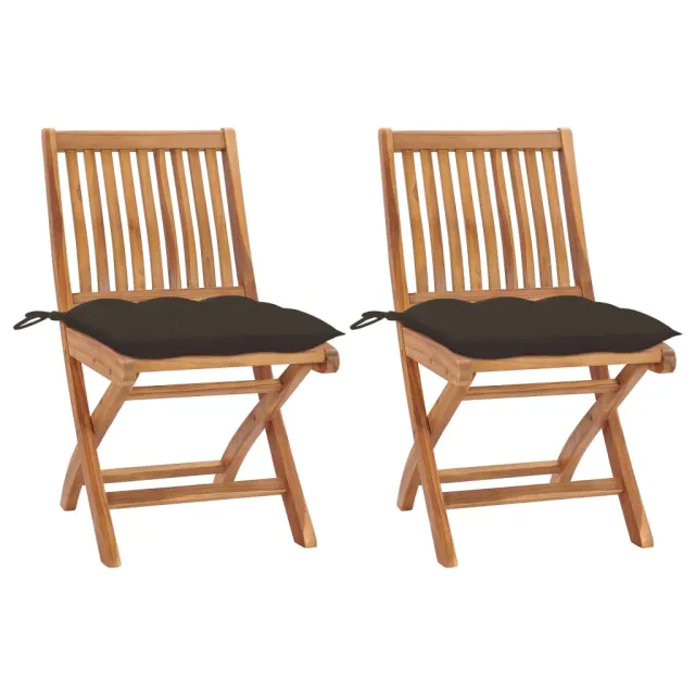 Chaises de jardin lot de 2 et coussins taupe Bois teck massif