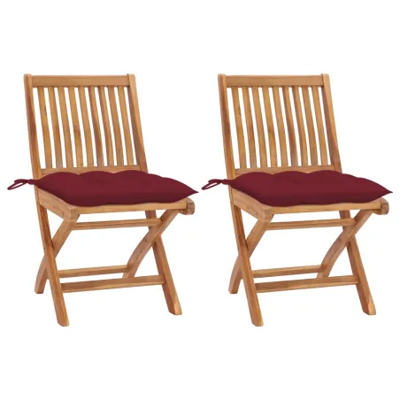 Chaises de jardin lot de 2 coussins rouge bordeaux Teck massif