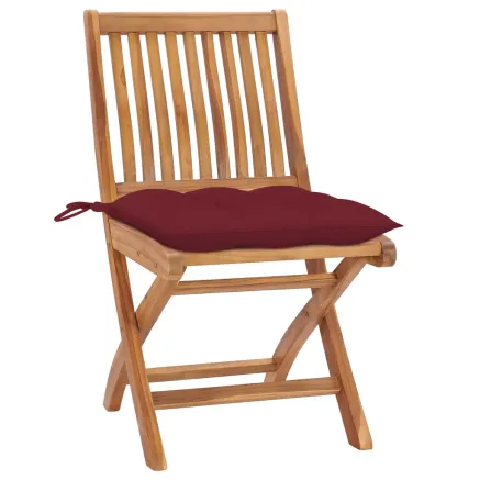 Chaises de jardin lot de 2 coussins rouge bordeaux Teck massif 2