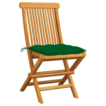 Chaises de jardin et coussins vert lot de 2 Bois de teck massif 2