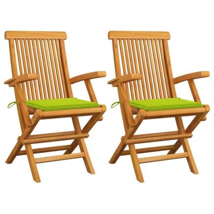 Chaises de jardin avec coussins vert vif lot de 2 Bois de teck