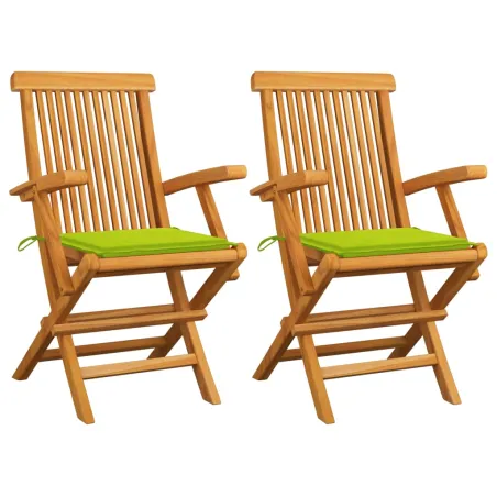 Chaises de jardin avec coussins vert vif lot de 2 Bois de teck
