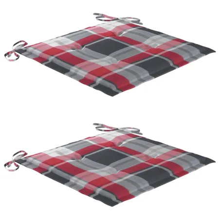 Chaises de jardin lot de 2 avec coussins à carreaux rouge Teck