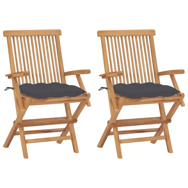 Chaises de jardin et coussins anthracite lot de 2 Bois de teck