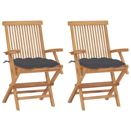Chaises de jardin et coussins anthracite lot de 2 Bois de teck