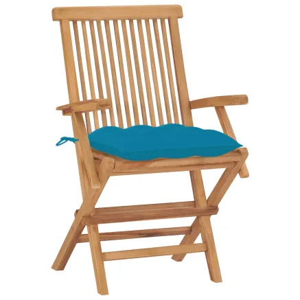 Chaises de jardin lot de 2 avec coussins bleu clair Teck massif 2