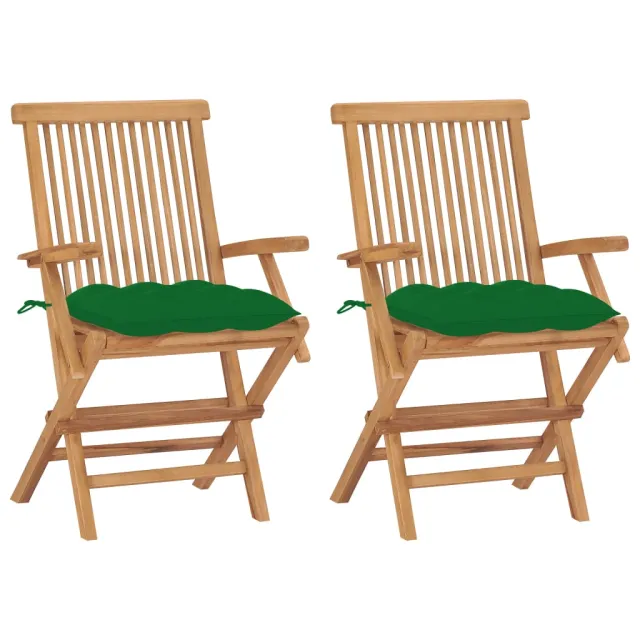 Chaises de jardin avec coussins vert lot de 2 Bois teck massif