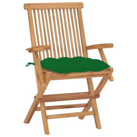 Chaises de jardin avec coussins vert lot de 2 Bois teck massif 2
