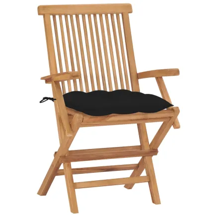Chaises de jardin avec coussins noir lot de 2 Bois teck massif 2